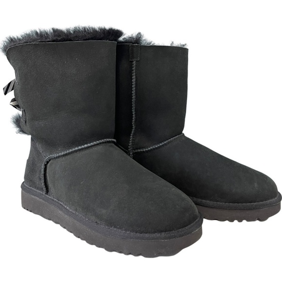 Ugg Bailey Bow II Diagonal Stripe Bows Suede Boots Size 10M Black - Picture 3 of 8